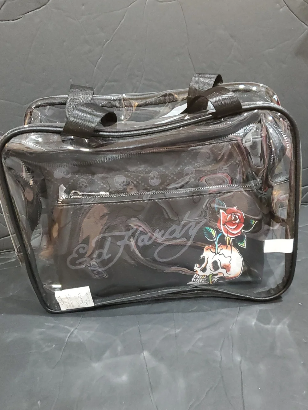Ed Hardy 3piece clear vinyl makeup bag & 2 black cosmetics beauty pouch case